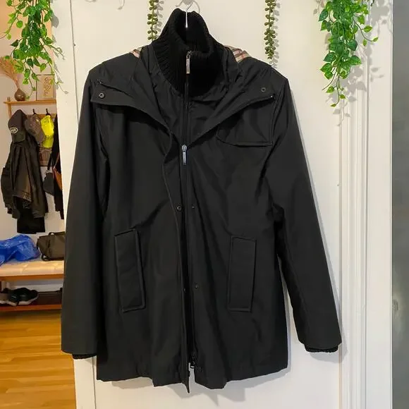Burberry Calandra Black Coat Jacket interior Novacheck Lining Winter sz S - Picture 2 of 15